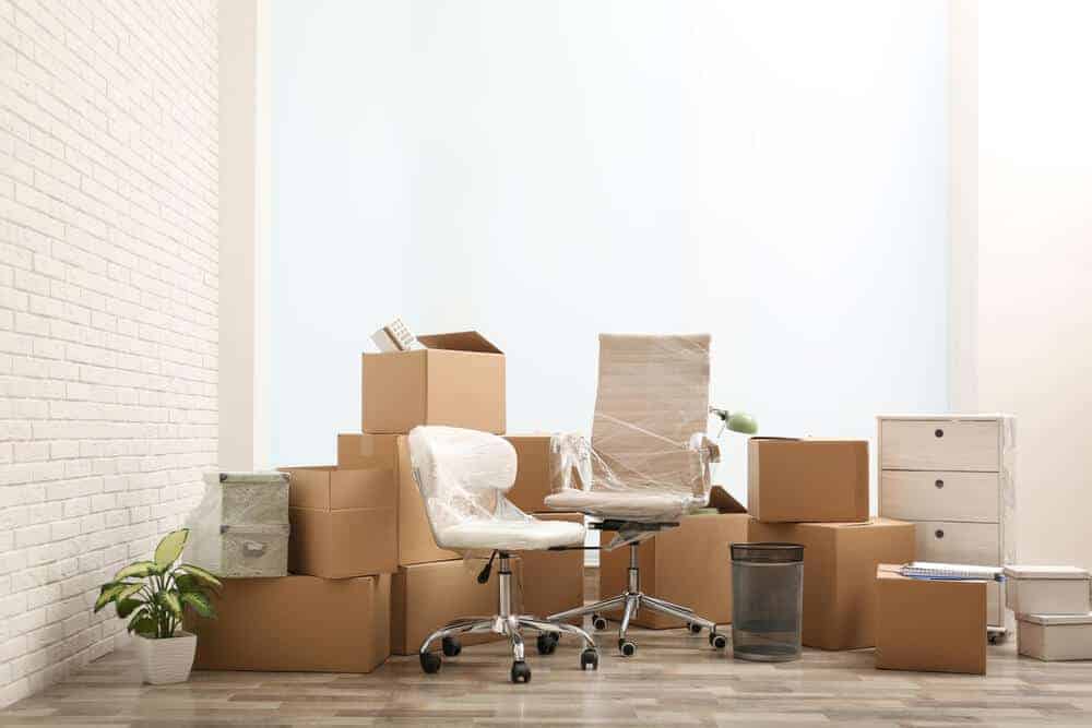moving boxes and packed up office furniture