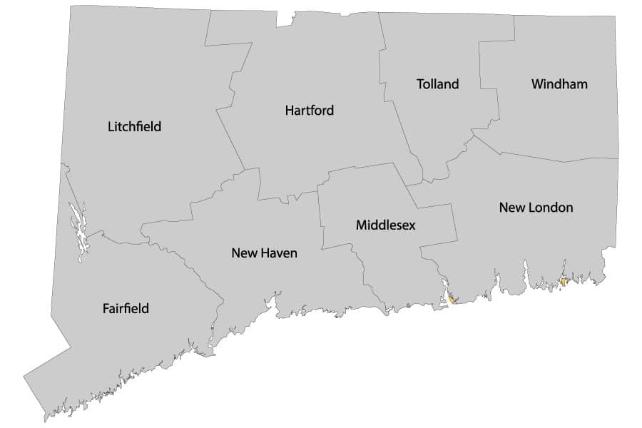 A map of Connecticut's counties