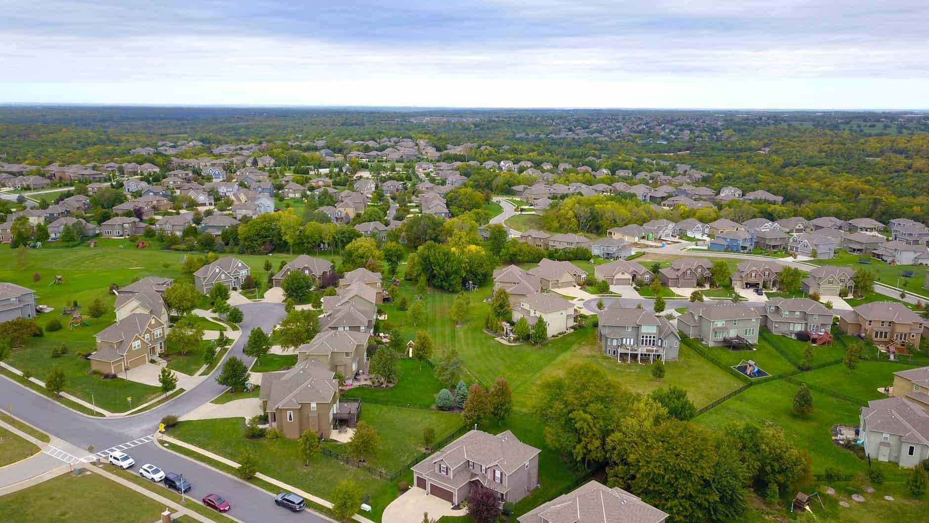 aerial view of a neighborhood of houses
